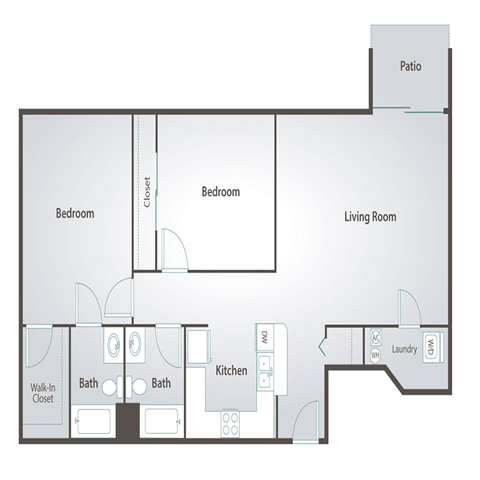 Floor plan for 2 beds, 2 baths, 1124 sqft